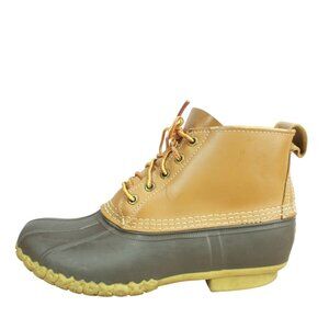 LL Bean Brown Leather Lace Up Unlined Ankle Duck Boots Size 8 M